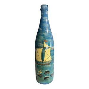 Hand-Painted Nautical Sailboat Decorative Bottle – St. Augustine 2003 – Coastal